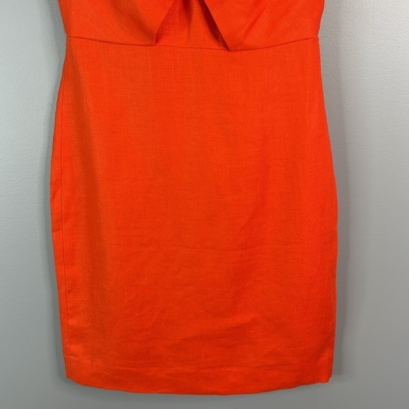J. CREW Drape Knot Linen Hibiscus Orange Dress Sleeveless Lined Midi Sheath 0 - Picture 4 of 13